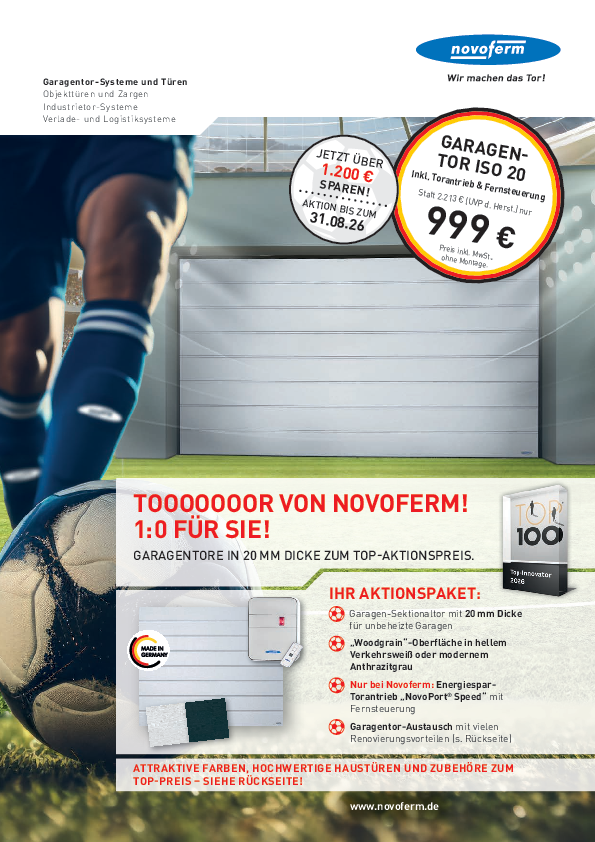 Aktion ISO 20 – Toooooooooooor von Novoferm ! 1:0 für Sie! (01.03.-31.08.2026)