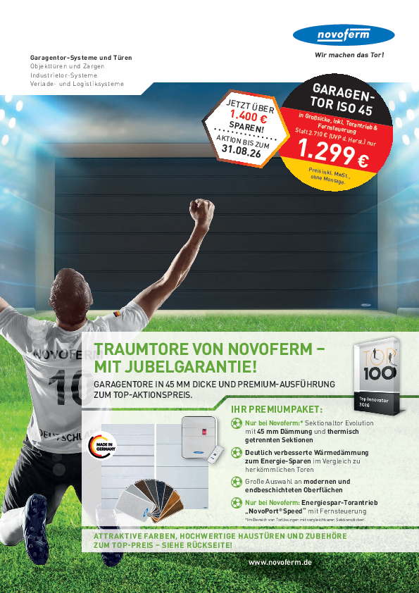 Aktion ISO 45 – Traumtore von Novoferm - mit Jubelgarantie! (01.03.-31.08.2026)